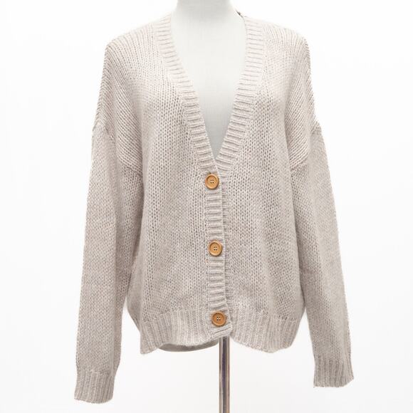 One Grey Day Oatmeal Mohair Blend Button Cardigan Size Large - Picture 1 of 10
